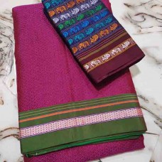 Rani Khun saree with maroon elephant & peacock motif blouse pc