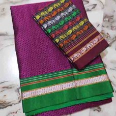 Wine khun saree with maroon elephant & peacock motif blouse pc