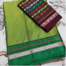 Mehendi khan choli saree with maroon elephant & peacock motif blouse pc