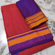 Rust khun saree with purple blouse pc