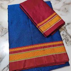 Royal blue Khun saree with reddish maroon blouse pc