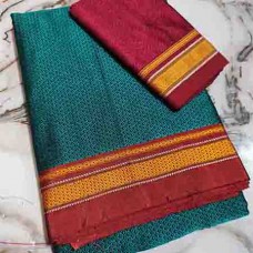 Peacock green khun saree with reddish maroon blouse pc