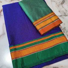 Royal blue khun saree with rama green blouse pc