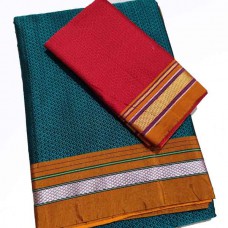 Peacock Green khan saree with a red blouse pc