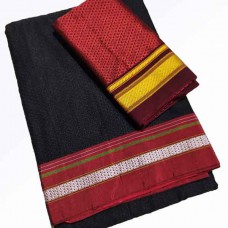 Black khun/khan saree with rust blouse pc