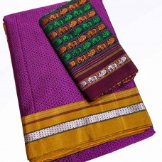 Wine khun saree with multi-coloured blouse pc