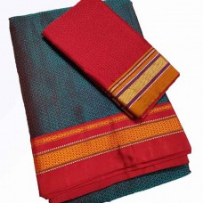 Peacock blue maharashtrian khan saree with a red blouse pc