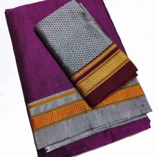 Wine khun saree with grey blouse pc