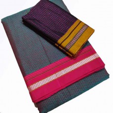 Grey khun fabric saree with dark brown blouse pc