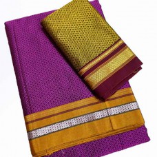 Purple khun saree with mustard blouse pc