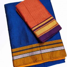 Royal blue khun saree with orange blouse pc