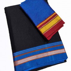 Black khun/khan saree with royal blue blouse pc