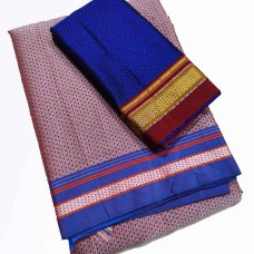 Mauve plain khan saree with blue blouse pc