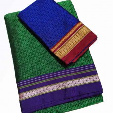 Green khan saree with blue blouse pc