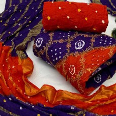 Bandhani dress material in Violet & orange colour