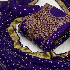 Bandhani dress material in violet colour