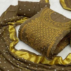 Bandhani dress material in dark gold colour