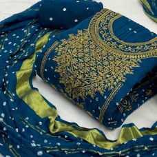 Bandhani dress material in ocean blue colour