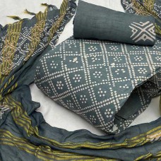 Batik dress material in Grey colour