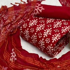 Batik dress material in reddish maroon
