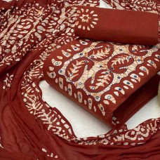 Batik dress material in Rust colour