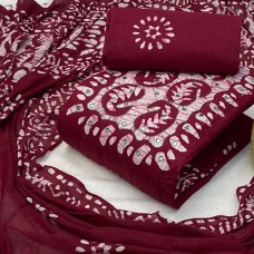 Batik dress material in Magenta colour