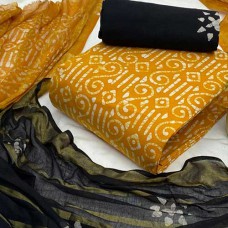 Batik dress material in mustard & black