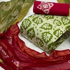 Batik dress material in green & red