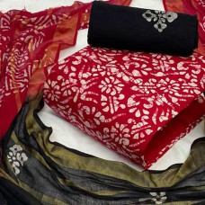 Batik dress material in red & black