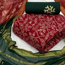Batik dress material in red & dark green