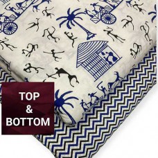 Jaipur cotton material in white with blue & black warli print