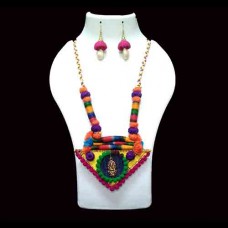 Multi-Coloured Fabric Jewellery with triangular pendant