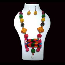 Multi-Coloured Fabric Jewellery with mustard earrings