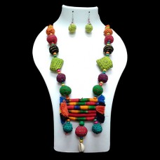 Multi-Coloured Fabric Jewellery with green earrings