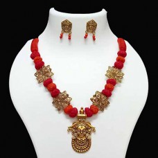 Necklace with thread beads & durga maata brass pendant