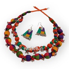 Women's fabric jewellery with tiny silver ghungroo beads