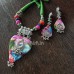 Women's fabric jewellery with multi-coloured printed fabric pendant