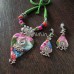 Women's fabric jewellery with multi-coloured printed fabric pendant