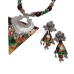 Women's fabric jewellery with printed tussar silk pendant