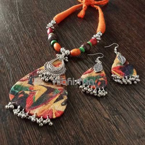 Women's fabric Jewellery with tussar silk pendant