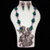 Handcrafted  Blue-green Cotton thread beads Necklace with oxidise pendant