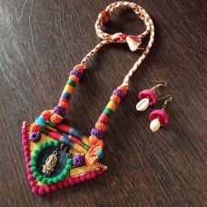 Multi-Coloured Fabric Jewellery with triangular pendant