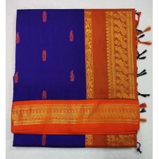 Kalyani cotton in Royal blue & orange