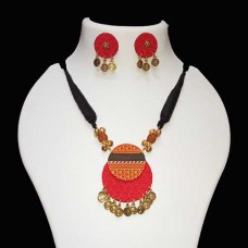 Red, mustard, black khan fabric jewellery 