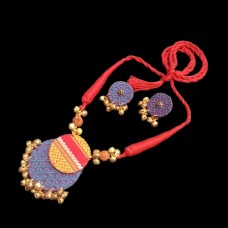 Blue, mustard, red khan fabric jewellery