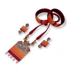 Reddish maroon & mustard khun necklace and bangles set