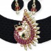 Khan fabric choker in black with heavy peacock Pendant with stones and pearls