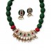 Khan fabric necklace set in green colour with stone & pearl pendant