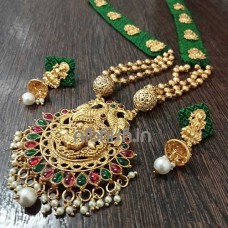 Khan fabric jewellery created from green khun fabric & temple jewellery