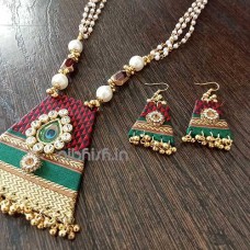 Khun Fabric  Jewelry in maroon khan fabric with Morpankh motif